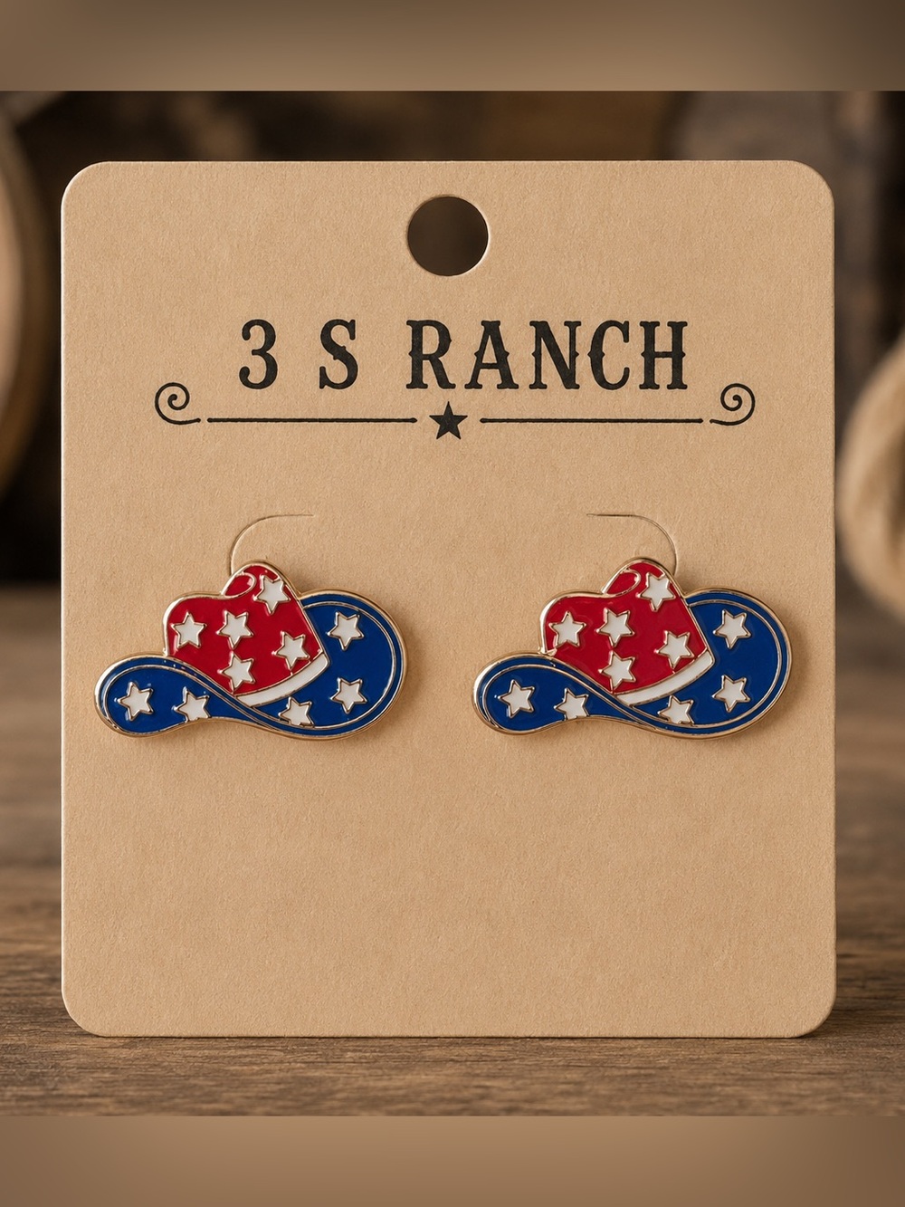 🤠⭐ 3 S Ranch Patriotic Cowboy Hat Earrings – NWT ⭐🤠